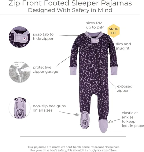 Miniatura 99 de Burt's Bees Baby - Mameluco para bebés, pijama, 100% algodón orgánico, cierre frontal, pies cerrados antideslizantes