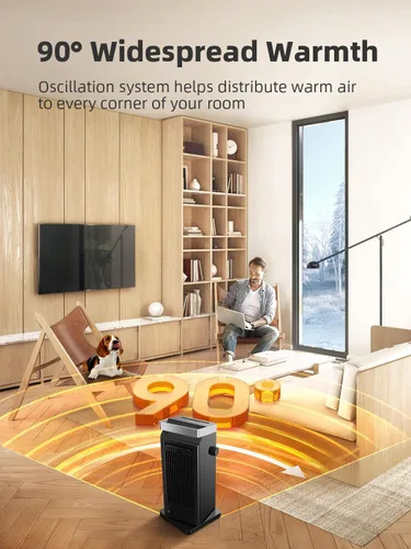 Miniatura 4 de BREEZOME Calentador de espacio para uso en interiores, calentador eléctrico de calentamiento rápido de 1500 W con termostato, calentador de cerámica