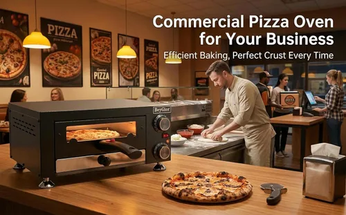 Miniatura 4 de Horno eléctrico para pizza en interiores, máquina de pizza de encimera de 12 pulgadas con ventana de visión, horno de pizza comercial de acero Negro