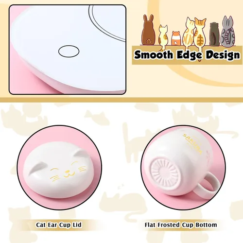 Miniatura 5 de Honeydak Juego de tazas de café, calentador de tazas de gato lindo para mujeres, calentadores de café con calefacción para mamá, oficina en casa