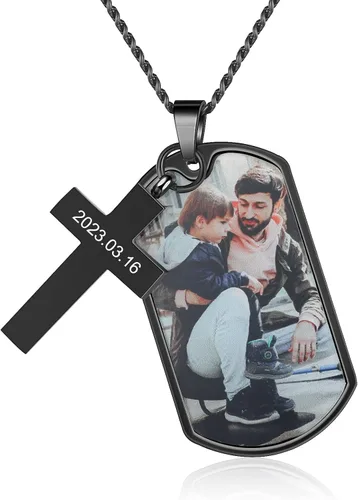 Collar con foto personalizada para hombres, día del padre, etiqueta de perro con nombre personalizado para hombres, novio, collar conmemorativo con