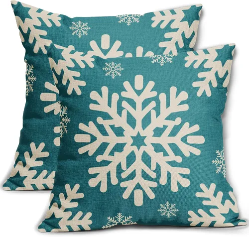 Miniatura 20 de Fundas de almohada decorativas de Navidad negras 40x40 cm con copos de nieve blancos de Navidad, juego de 2, temática rústica de invierno