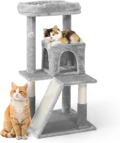 Miniatura 9 de BOWHAUS Árbol alto para gatos grandes o gatitos de interior, árbol de actividades para gatos de varios niveles con postes rascadores, hamaca