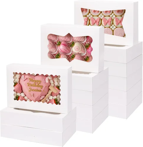 Miniatura 8 de Moretoes 48 cajas de galletas con ventana, 8 x 6 x 2.5 pulgadas, cajas de 3 estilos para pastelería, fresas cubiertas de chocolate, dulces