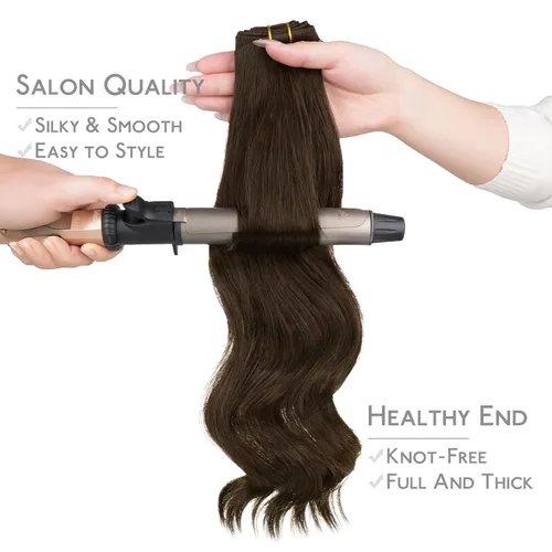 Miniatura 7 de WENNALIFE Extensiones de cabello humano real, 20 pulgadas, 3.53 onzas, color marrón chocolate, trama, cabello Remy atado a mano, extensiones
