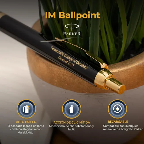 Miniatura 4 de Bolígrafo Parker grabado Bolígrafo personalizado Parker IM de laca negra y ribete dorado. Bolígrafo de regalo grabado personalizado con tu nombre