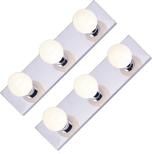 Lighting - Tira de tres luces para tocador de estilo Hollywood con placas cromadas, accesorios de calidad de salón para dormitorio, baño, vestidor,