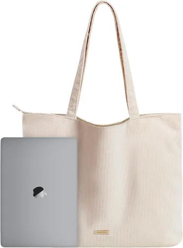 VANDEL Bolso tote de pana para mujeres y hombres con cremallera y bolsillos interiores. Bolso tote con cremallera, bonita bolsa estética