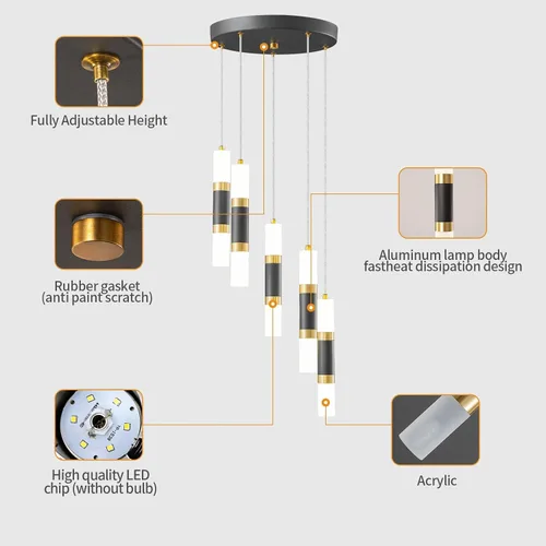 Miniatura 6 de Lámpara colgante moderna de 5 luces para isla de cocina, lámpara colgante regulable LED, luces colgantes mini negras para comedor y cocina