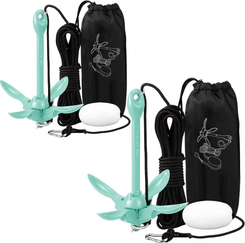 Miniatura 15 de Lounsweer Paquete de 2 anclajes de kayak marino de 1.5/3.5 libras, kit de anclaje plegable para barco, kayak, pesca, accesorios para botes pequeños