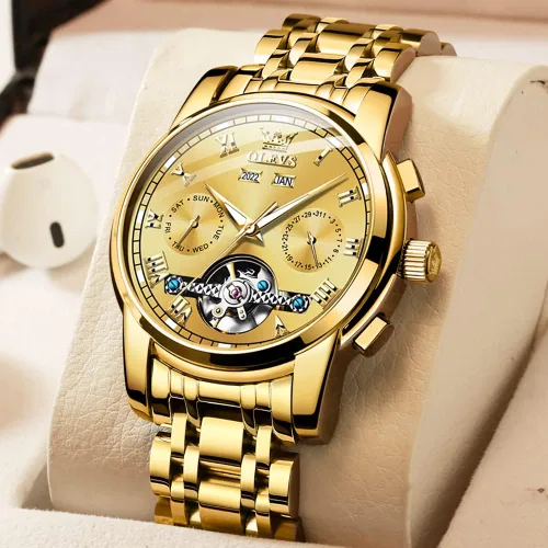 Miniatura 2 de OLEVS Relojes automáticos de cuerda automática para hombre, fecha y día, calendario, relojes de acero inoxidable, movimiento de esqueleto