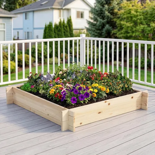Miniatura 7 de Giantex Cama de jardín elevada de madera, 40 x 40 pulgadas, maceta cuadrada de madera de abeto con base abierta para verduras, flores, hierbas