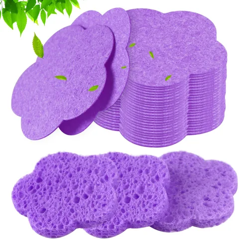 50 esponjas faciales, naturales, con forma de flor moderna, morado, reutilizable, exfoliante, limpieza, regalo de maquillaje 50 unidades - morado