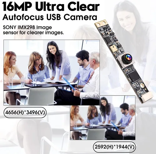 Miniatura 3 de ELP Cámara USB de enfoque automático de 16 MP con micrófono para computadora Mini UVC USB2.0 Lightburn Cámara Micro USB Seguridad PC Módulo de Lente