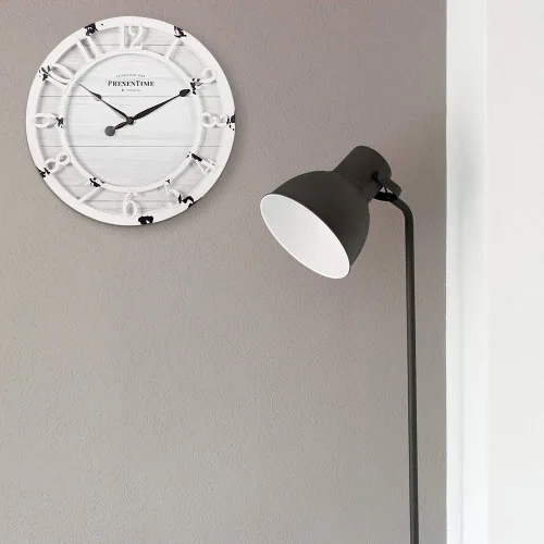 Miniatura 5 de Presentime & Co - Reloj de pared de la serie Farmhouse de 10 pulgadas, estilo Shiplap, número arábigo 3D elevado, blanco envejecido antiguo Blanco