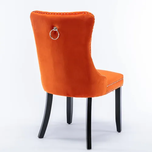 Miniatura 8 de Juego de 2 sillas de comedor de terciopelo, sillas decorativas tapizadas con botón acolchonado, ribete de cabeza de clavo y tirador de anillo Naranja