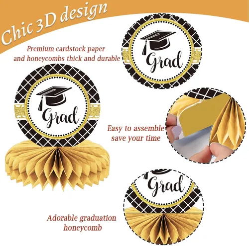 Miniatura 3 de 10 piezas de decoraciones de fiesta de graduación 2026 Felicidades graduados de panal de abeja centros de mesa de felicitaciones para fiesta