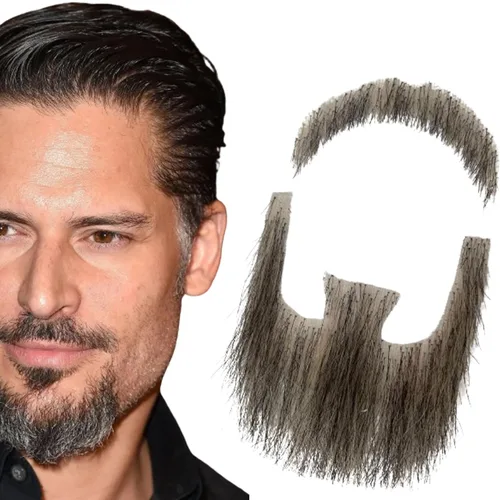 Miniatura 14 de Voloria Cabello humano con barba falsa, atado a mano, cabello facial de cabra negra, barbas falsas de encaje invisible para entretenimiento, drama