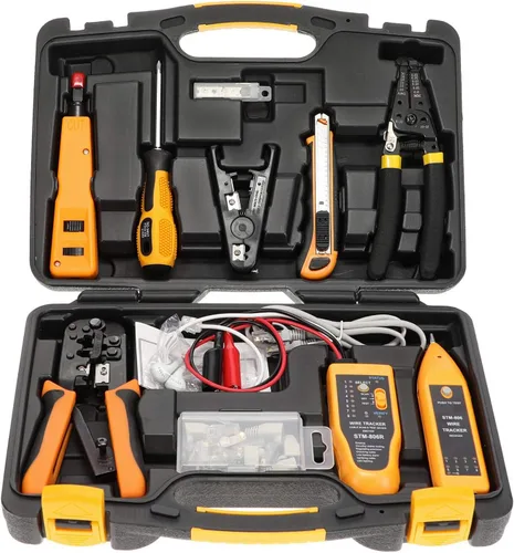 InstallerParts Kit Profesional de Herramientas de Red 15 en 1 - Herramienta de Crimpado RJ45 Cat 5 Cat6, Probador de Cables, Pelacables con Calibre