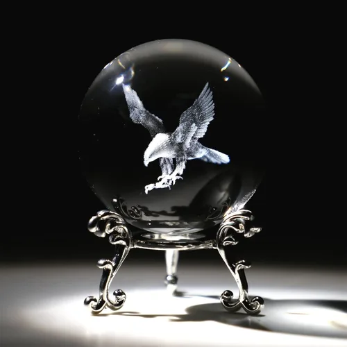Miniatura 7 de HDCRYSTALGIFTS Bola de cristal 3D con soporte - 60 mm Escultura de zorro de nueve colas tallada con láser de vidrio Esfera completa artística Bola