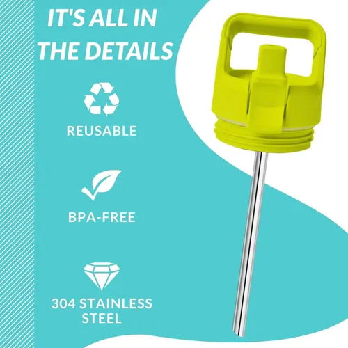Miniatura 3 de 4 popotes de metal de repuesto para botella de agua YETI Rambler Jr., popotes de repuesto reutilizables de acero inoxidable con 2 cepillos