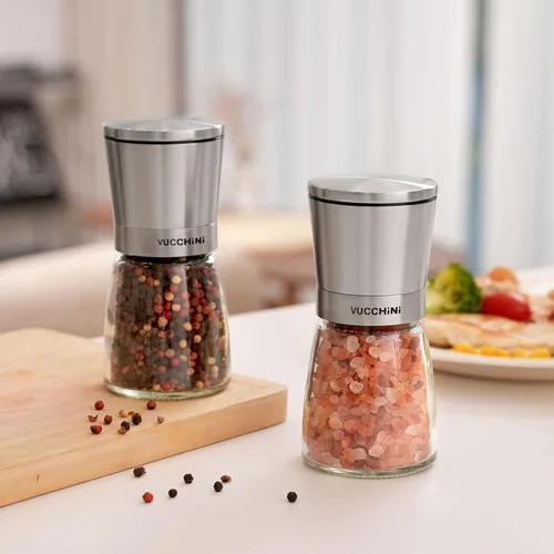 Miniatura 5 de VUCCHINI Juego de molinillo de sal y pimienta, molinillos de cerámica ajustables de acero inoxidable para mesa de cocina, color acero inoxidable