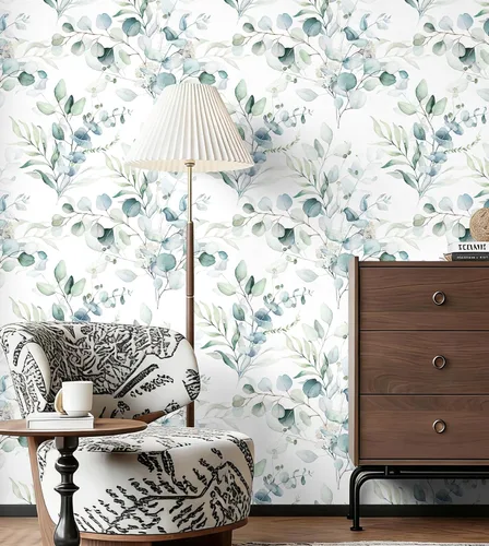 Miniatura 4 de Floralplus Papel tapiz autoadhesivo de hojas de eucalipto bohemio para baño, apto para inquilinos, papel tapiz extraíble, papel adhesivo adhesivo