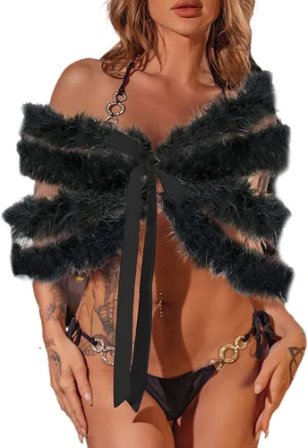 Aukmla Chales de plumas para mujer, vestidos de boda y noche, bolero de tul para novia, bolero, de piel, para fiesta, graduación, salida de baño