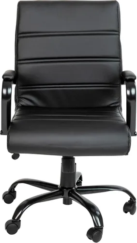 Miniatura 7 de Flash Furniture Whitney Silla de escritorio giratoria de LeatherSoft con respaldo medio y asiento acolchado y reposabrazos acolchados, silla de Negro