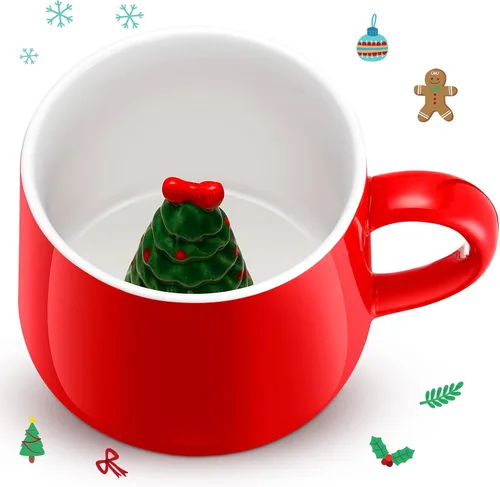 Miniatura 14 de Sliner Divertidas tazas de Navidad en 3D con animal en el interior, 13.5 onzas, hechas a mano, taza de café de cerámica, bonita figura de dibujos
