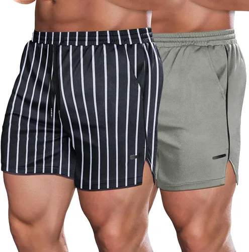 COOFANDY Paquete de 2 pantalones cortos de entrenamiento de gimnasio para hombre, pantalones de malla ligeros para culturismo, entrenamiento,