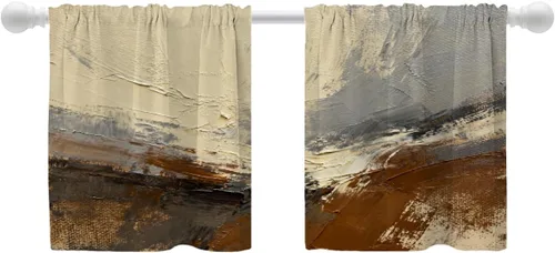 Miniatura 19 de Shrahala Cortinas de nivel de chakras con mandala beige para ventanas de cocina, paneles de cortina de ventana de mandala multicapa de poliéster