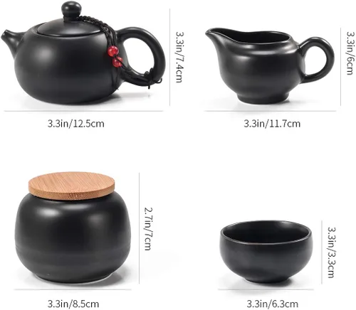 Miniatura 6 de Juego de Tetera y Tazas de Té Chino con Bandeja e Infusor - Juego de Té de Cerámica de Viaje, Tetera de Porcelana, Portátil Todo en Una Bolsa