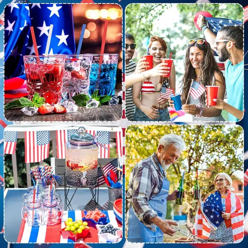 Miniatura 6 de JANYUN 30 Pieces Patriotic Plastic Straws, Red White Blue Star Straws 4th of July Drinking Straws for Beverage Milkshake Cocktail Memorial Day
