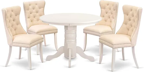 Miniatura 18 de East West Furniture SHDA5-WHI-13 - Juego de cocina de 5 piezas, incluye una mesa de comedor redonda con pedestal y 4 sillas Parson tapizadas de tela