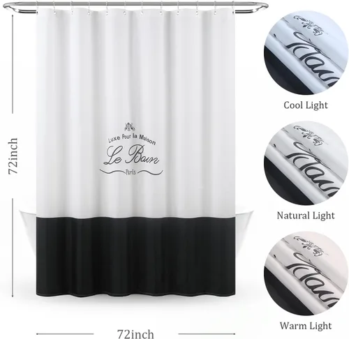Miniatura 6 de Le Bain - Cortina de ducha impermeable de poliéster para baño, 72 pulgadas de ancho x 72 pulgadas de alto Zebra-black