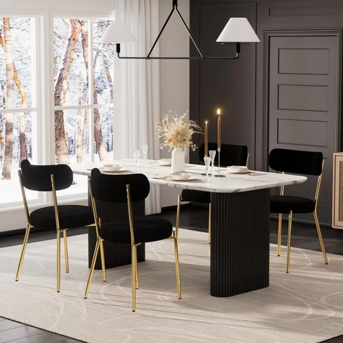 Miniatura 24 de RGZ Juego de mesa de comedor oval moderna de 71", juego de mesa y sillas de 7 piezas para 6, juego de mesa de cocina de mármol sintético y 6 sillas