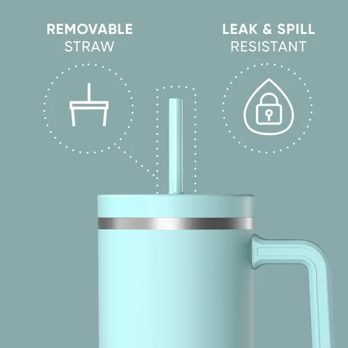 Miniatura 2 de Hydrapeak Voyager Vaso de 40 oz con Asa y Tapa con Pajita Botella de Agua Reutilizable de Acero Inoxidable Taza de Viaje Compatible con Portavasos