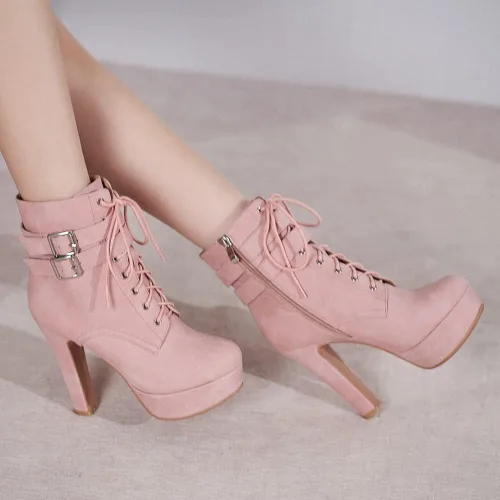 Miniatura 5 de XIEDA Botines de tacón alto con cordones y cremallera lateral para mujer