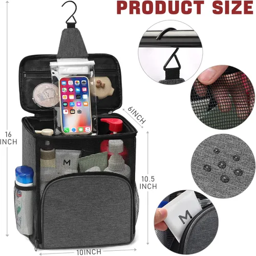 Miniatura 4 de EIMMBD Bolsa de ducha colgante, organizador de ducha portátil de mayor capacidad, bolsa de ducha mejorada para gimnasio, viajes, campamento
