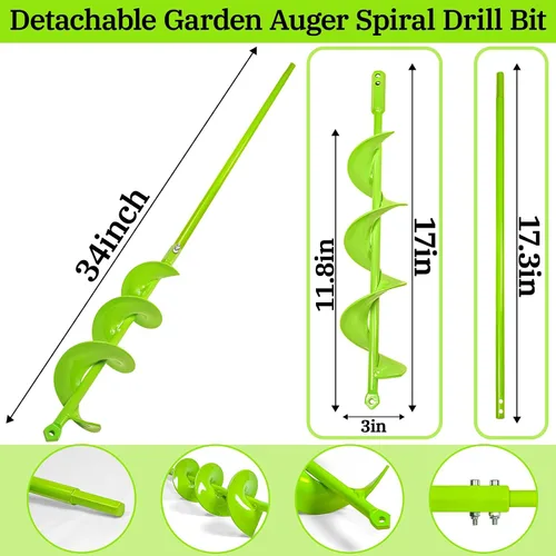 Miniatura 3 de Broca desmontable de 34 x 3 para jardín, broca en espiral para plantar bulbos y plantas en maceta, sin necesidad de agacharse, broca para plantas