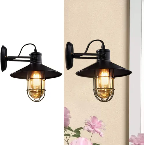 Apliques de pared negros para porche, lámpara de pared industrial vintage para exteriores, con cable duro, 1 unidad, sin bombilla con pantalla de