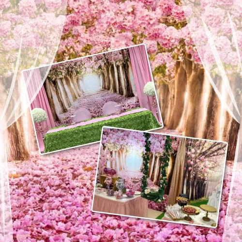 Miniatura 4 de AOFOTO Fondo de fondo de flores de cerezo de primavera de 5 x 3 pies, flores rosadas, árbol, pétalos florales, boulevard, fondo de fotografía, baby