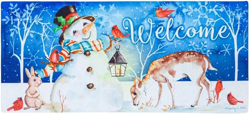 Evergreen Flag Sweet Snowman and Friends Sassafras Switch Mat | Tapete de Entrada Intercambiable para Interiores y Exteriores | 22 pulgadas x 10