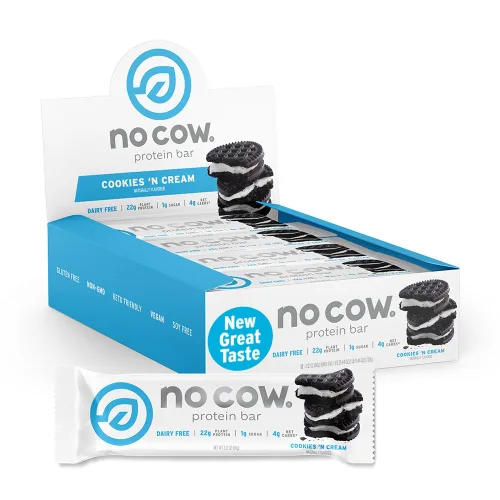 Miniatura 8 de No Cow - Barras de alto contenido en proteínas, chocolate con caramelo salado - Snacks saludables, 20 g de proteína vegana, alta en fibra, bajas