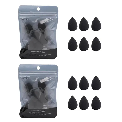 Juego de 12 esponjas de maquillaje, corrector y sombra de ojos, color negro, pequeña esponja de belleza para base, polvo