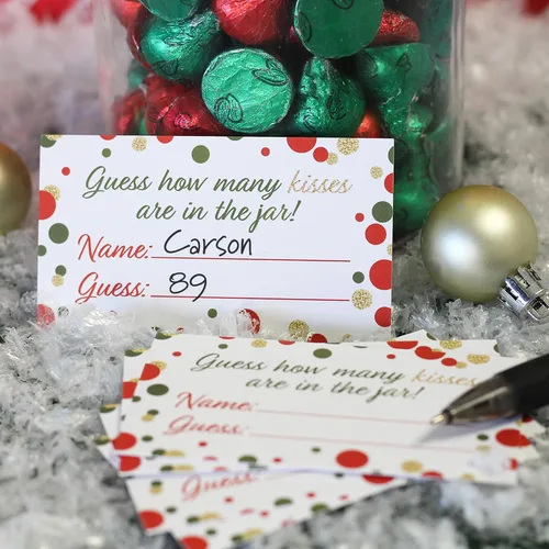 Miniatura 5 de Juego de fiesta de Navidad - Cuántos besos - Cartel de pie y 30 tarjetas
