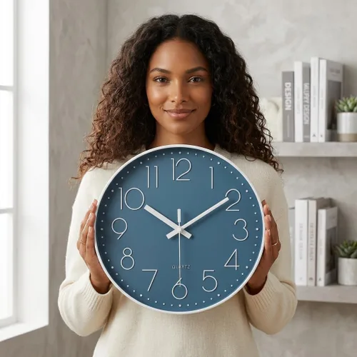 Miniatura 3 de jomparis - Reloj de pared de cuarzo redondo de 12 pulgadas, silencioso, sin tictac, decorativo, moderno, funciona con pilas, para hogar, oficina