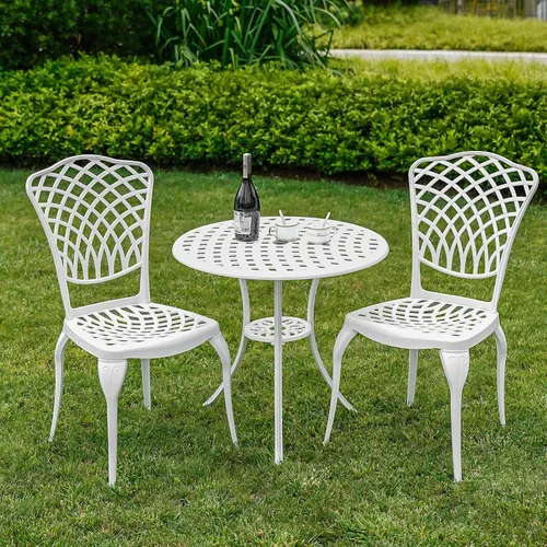 Bistro - Juego de 3 mesas y sillas de bistró al aire libre con agujero para sombrilla de 1.97 pulgadas, juegos de muebles de patio de aluminio