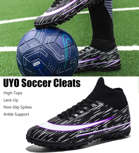 Miniatura 6 de Men's Soccer Shoes Football Cleats Indoor High-Tops Lace-Up Non-Slip Spikes Turf Boots
